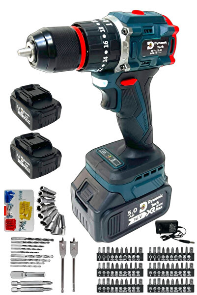 DynamicTech Profesyonel Kömürsüz Darbeli Şarjlı Matkap Çelik Mandren Çift Akü...