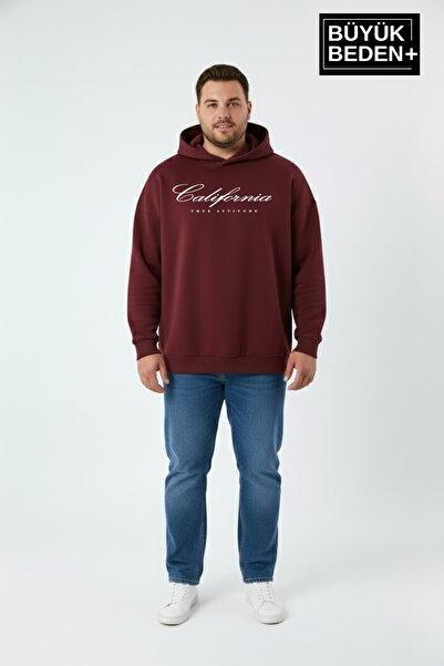 Superlife Ανδρικό φούτερ με κουκούλα μεγάλου μεγέθους, χειρόγραφο California με τύπωμα Thin Swatshirt SPR25BSW959