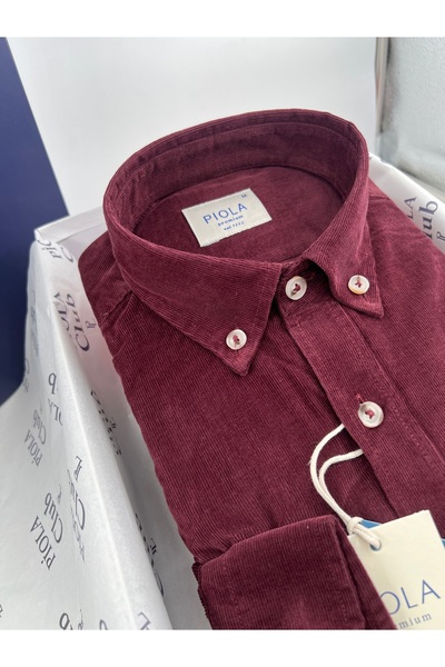 Piola Club Erkek Gömlek Cepsiz Regular Fit Kadife (bordo)