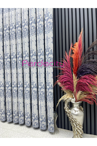 PERDECITY Dubai Bohemian Style Patterned Blue Background Curtain 1X3 Can'T Be Ironed (Single Panel)