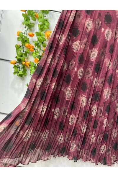 edu collection Patterned Chiffon Bell Skirt with Lining