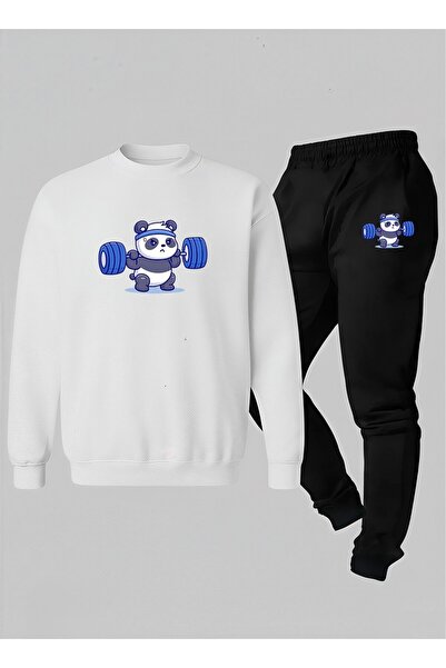 LORVEX سويت شيرت للجنسين - طقم رياضي للأطفال برقبة دائرية كاسلي باندا مطبوع 3...