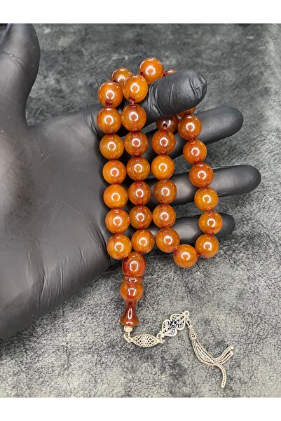 Mos Tespih 925 Sterling Silver Tassel Old Collectible Crimped Amber Prayer Beads