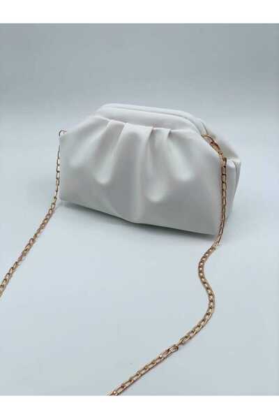 Nurembags حقيبة سهرة نسائية أنيقة ذات مظهر ساتان مع سلسلة ذهبية بيضاء