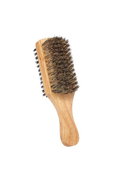 Generic Double-sided Solid Wood Handle Men's Beard Mustache Brush Brown 19 x 5 x 6cm