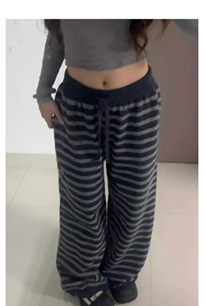 Köstebek Μαύρο γκρι ριγέ παντελόνι με ελαστική μέση