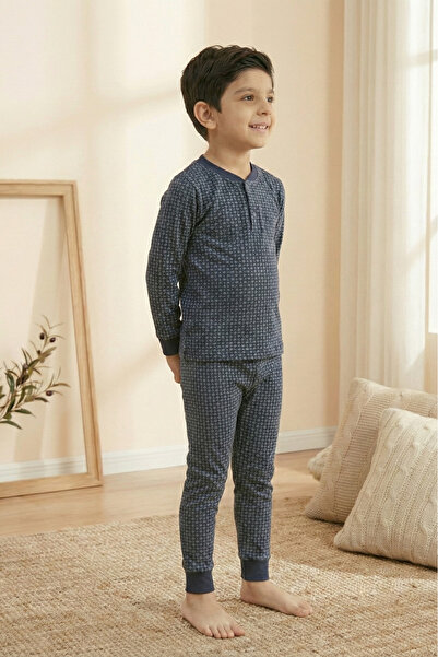 Farya Home Cotton 2-Thread Fleece-Lined Cuffed Buttoned Collar Boys Pajama Set