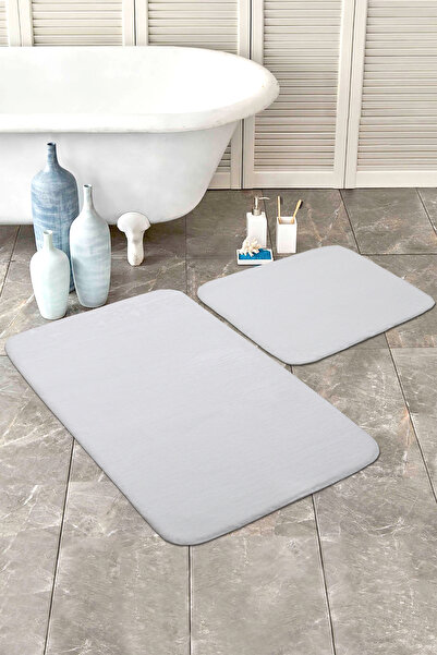 Estiva Home طقم سجادة حمام بيضاء مكون من قطعتين، قاعدة قطيفة غير قابلة للانزل...