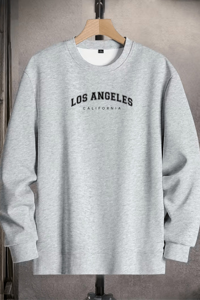 EydaMoon سويت شيرت رجالي شتوي من القطن لوس أنجلوس مطبوع برقبة دائرية عادية