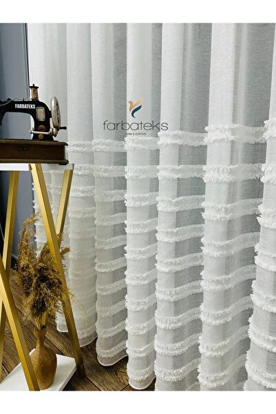 farbateks Tassel Puff Embroidered Iron-Free Wrinkle-Free 2-Layer Pleated Tulle