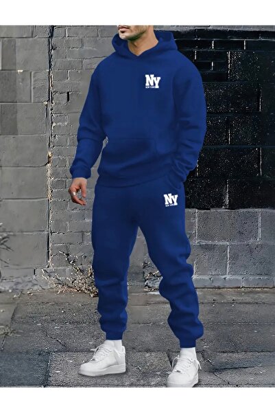 FUFLUNS طقم بدلة رياضية نسائية/رجالية مطبوعة بتصميم NY مع قلنسوة وحجم كبير