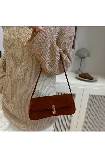 ÖZÜM TAKI Women's Suede Taba Color Shoulder and Arm Bag