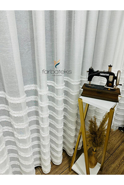 farbateks Tassel Puff Embroidered Iron-Free Wrinkle-Free 2-Layer Pleated Tulle