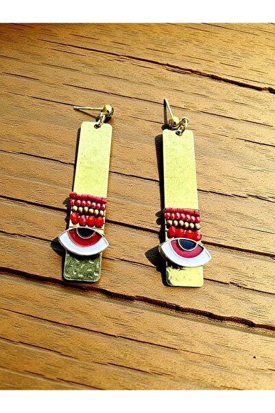 dela otantik Handmade Long Rectangular Dangle Evil Eye Earrings – Authentic Ethnic Bohemian Mediterranean Design Bijouterie Jewelry