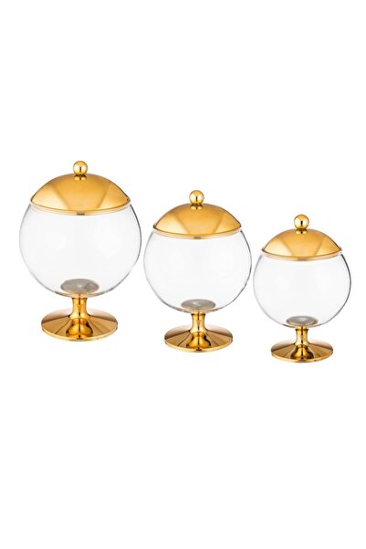 ABAREEK Versatile dessert serving bowl set with lid and base, attractive design (3 pieces), clear/gold