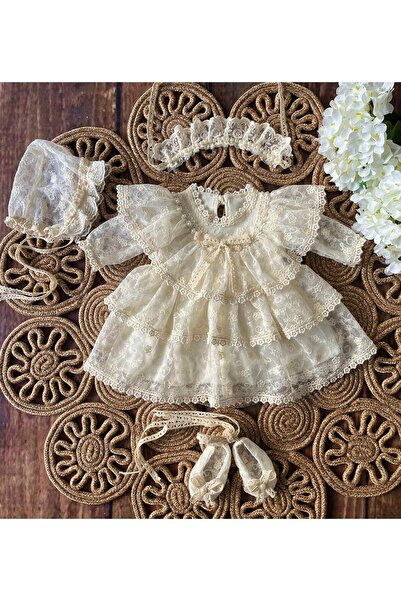 Asrın Tasarım Atölyesi Baby Girl Cream Dress Set with Daisies