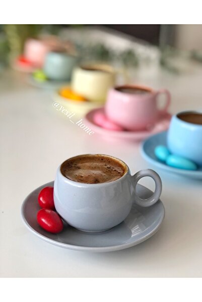 Ara Porselen Pastel Türk Kahvesi Fincanı 1 Adet Gri