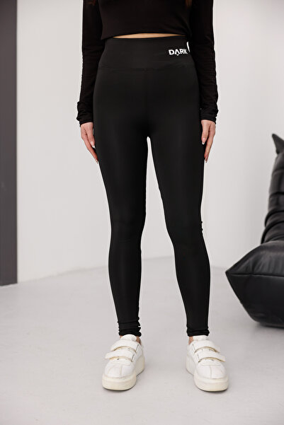 DARK MODA Γυναικείο μαύρο κολάν από ύφασμα κατάδυσης με αποτελεσματικό ψηλόμε...