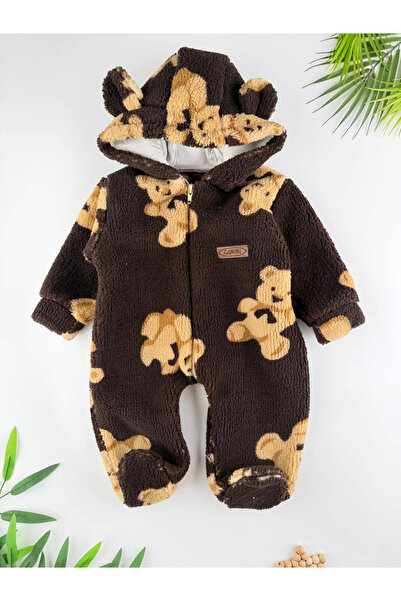 Minizade Wellsoft Plush Unisex Zippered Winter Baby Sleeping Bag Teddy Bear Printed Baby Jumpsuit Children's Jumpsuit