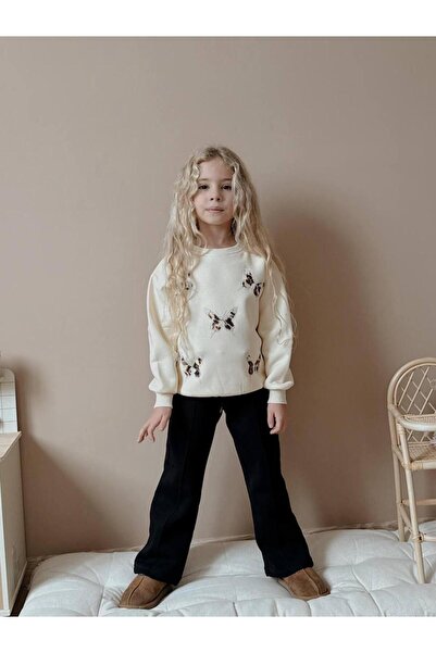 YİGİT BUTİK Σετ κοριτσίστικο επάνω και κάτω μέρος Kelebek με τύπωμα