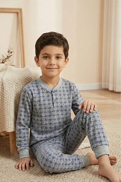 Farya Home Cotton 2-Thread Fleece-Lined Cuffed Buttoned Collar Boys Pajama Set