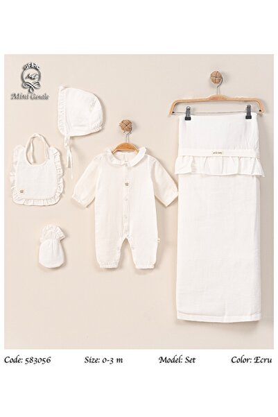 Baby shine طقم استقبال بناتي قماش اللنن الناعم - 5 قطع - 100% من القطن الطبيعي