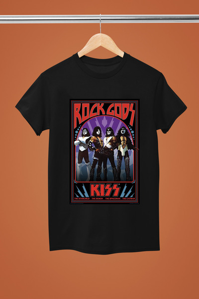 MAGORS تيشيرت روك من القطن بأكمام قصيرة وطبعة KISS