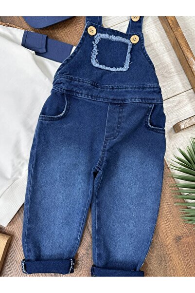 my petit panda 100% Cotton Sweatshirt with Hat Stretch Fabric Jeans Salopet 3-Piece Baby Boy Set