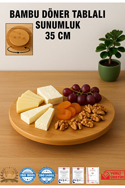 Vip Home Concept Market Ürünleri Bambu 360 Derece Dönen Yuvarlak Lüx Servis Sunum Tabağı Pizza Peynir 35 Cm VİP PLUS
