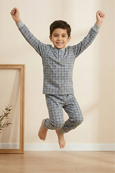 Farya Home Cotton 2-Thread Fleece-Lined Cuffed Buttoned Collar Boys Pajama Set