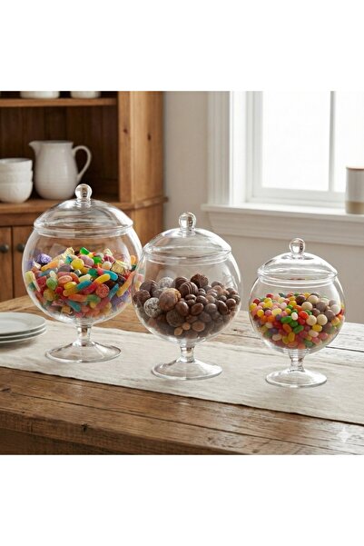 ABAREEK Versatile dessert serving bowl set with lid and base, attractive design (3 pieces), clear/gold