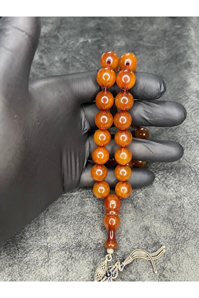 Mos Tespih 925 Sterling Silver Tassel Old Collectible Crimped Amber Prayer Beads