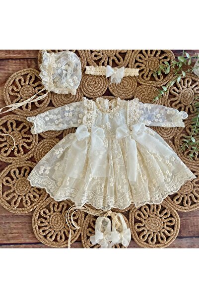 Asrın Tasarım Atölyesi Cream Lace Bow Detail Dress Set