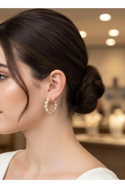 Toka Delisi أقراط نسائية من الفولاذ الذهبي المرصع بالأحجار