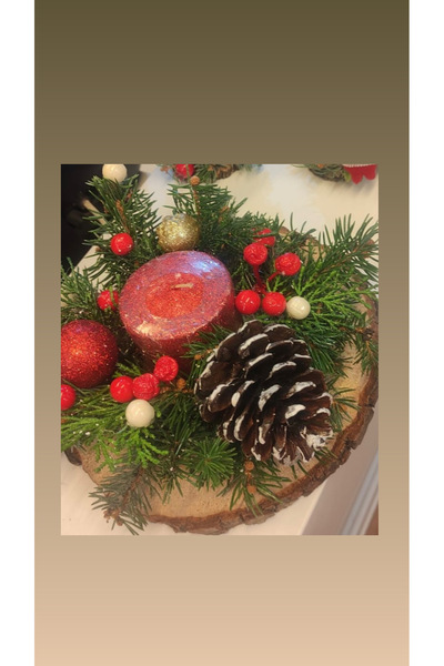 Marrone زينة عيد الميلاد الشمعية، زينة طاولة عيد الميلاد، أشجار الصنوبر الحية مع الكوينتال