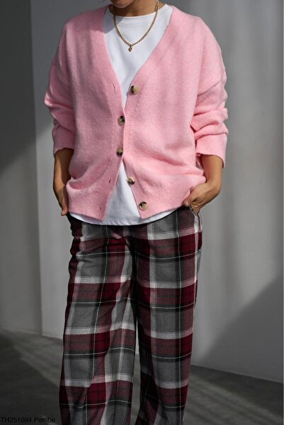 CADDELAMODA Women's V-Neck Fleece-Lined Basic Soft Cardigan