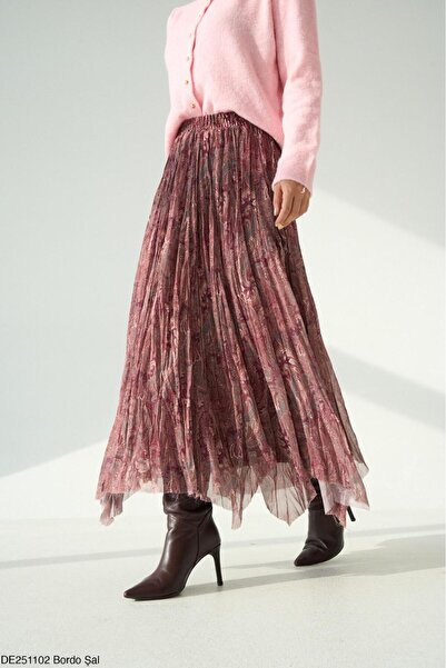 CADDELAMODA تنورة شيفون نسائية مبطنة بنمط الشال