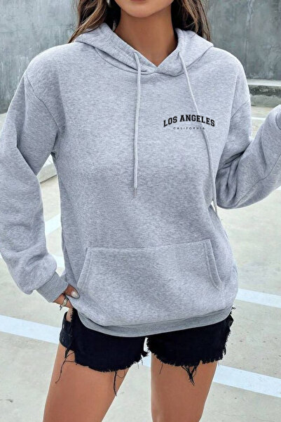 EydaMoon Γυναικείο χειμερινό μπλουζάκι Minimal Los Angeles με τύπωμα με κουκο...