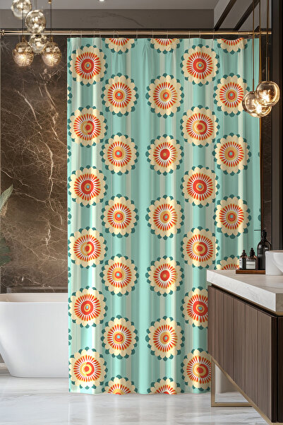 Moud's Κουρτίνα μπάνιου, Κουρτίνα ντους με σχέδιο τυρκουάζ άνοιξη, κουρτίνα μ...