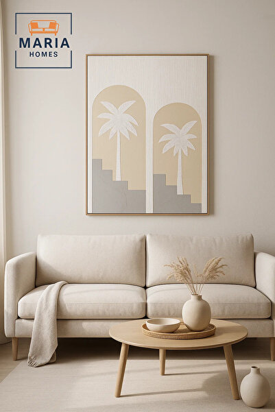MARIA HOMES Modern 3D Wall Art – Beige Palm Tree Decorative Panel with Textured Design 120×80 cm