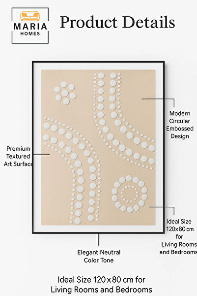 MARIA HOMES Modern 3D Wall Art – Beige Geometric Decorative Panel with Textured Circles 120×80 cm