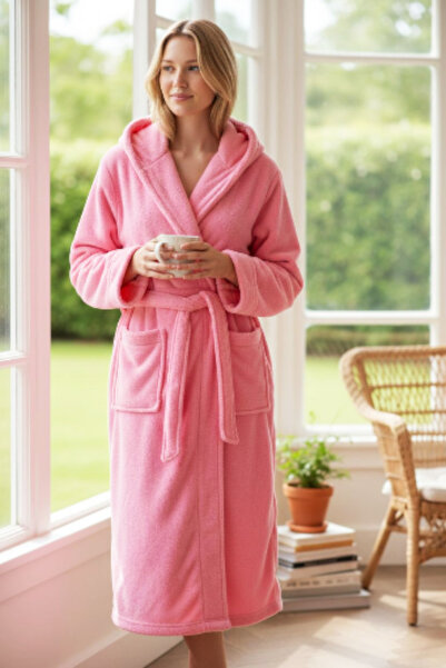 Star Fashion Halat dama wellsoft polar Premium, lung, cu gluga si buzunare, i...