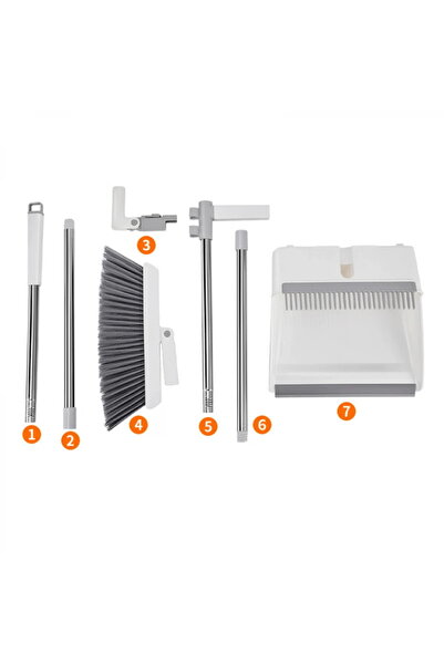 Next Trend Folding Broom & Dustpan Set with Stainless Handle, 7.5 cm Soft Bristles, White