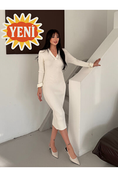 Nadrina Special Fabric V-Neck Dress