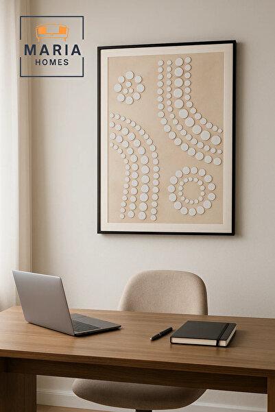 MARIA HOMES Modern 3D Wall Art – Beige Geometric Decorative Panel with Textured Circles 120×80 cm