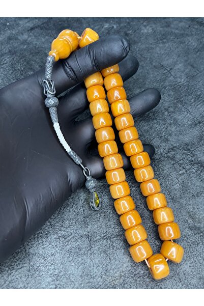 Mos Tespih 1000 Sterling Kazaz Silver Tassel High-End Old Collectible Crimped Amber Prayer Beads