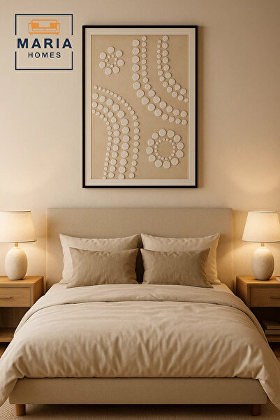 MARIA HOMES Modern 3D Wall Art – Beige Geometric Decorative Panel with Textured Circles 120×80 cm