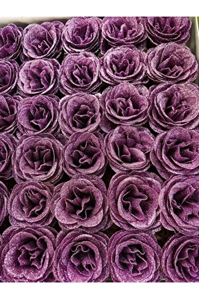 OEM Set 30buc Trandafiri Mari Textili cu Sclipici, Diametru 7.5cm, Inaltime 6...