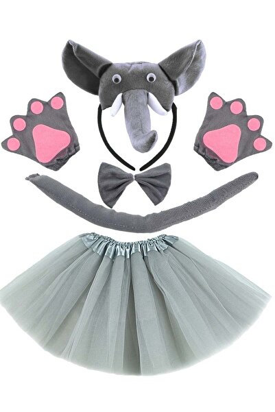 Generic 5-Piece Elephant Costume Set - Ears, Headband, Nose, Tail, Bow Tie, Tutu Skirt (Kids)