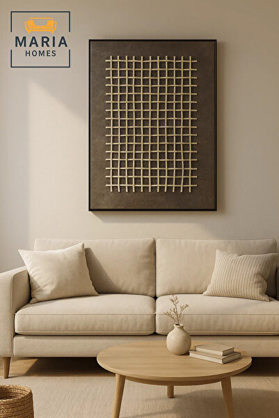 MARIA HOMES Modern 3D Wall Art – Brown Woven Pattern Decorative Panel 120×80 cm
